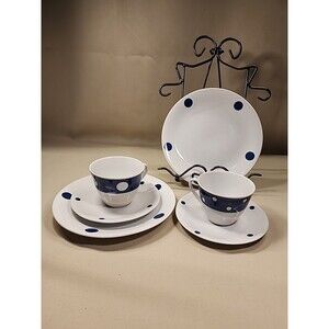 Seltmann Weiden K Bavaria Cora Blue & White Polka Dot 3 Piece Set, Two Sets I
